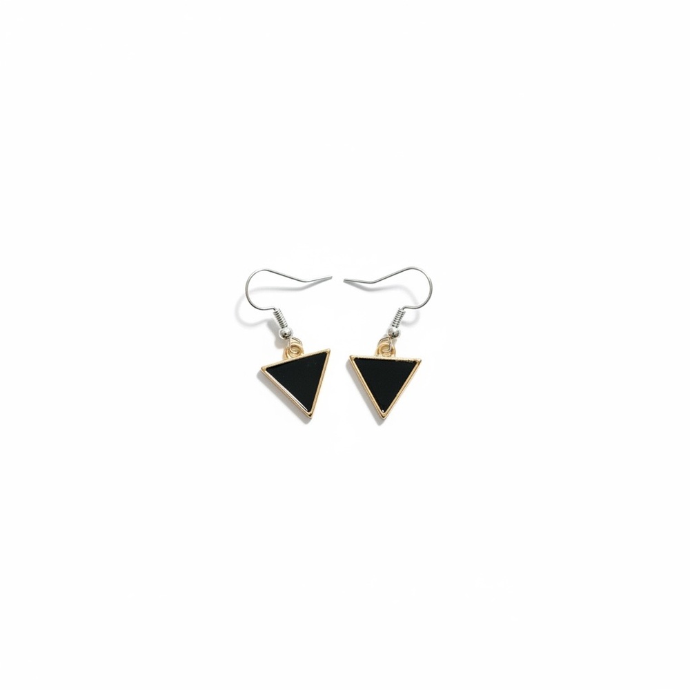 Chic Black and Gold Colored Triangle Earrings - Picture 2 of 4